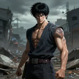 realistic kenshiro, style by hokuto shinken, post apocalyptic