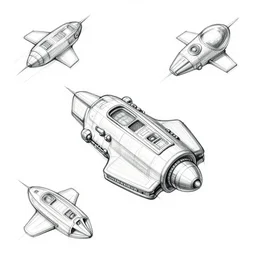 spaceship sketches, isometric