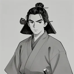 Portrait of a samurai, manga style, gray