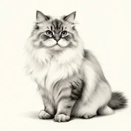long - haired siberian cat, illustration, charcoal, coulson, peter