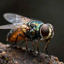 close up photo of a human head on the body of a horse fly anthropomorphic