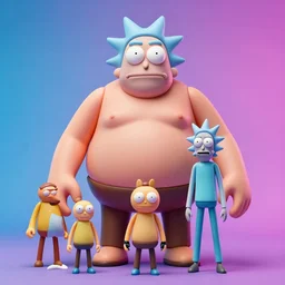 hyperrealistic rendering, fat smooth flesh monster rick and morty by donato giancola and greg rutkowski and wayne barlow and zdzisław beksinski, product photography, action figure, sofubi, studio lighting, colored gels, colored background