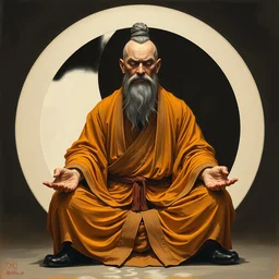 full character of a handsome strong ancient chinese monk meditating in the lotus position in front of the yin yang symbol, character design, painting by gaston bussiere, katsuya terada, nc wyeth, greg rutkowski, craig mullins, vermeer, frank frazetta, mucha, tom of finland, trending on artstation, jeffery catherine jones