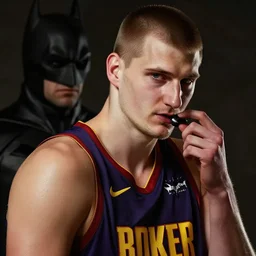 Nikola Jokic as the joker, still from Batman The Dark Knight film