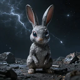 alien rabbit in the space by HR giger, octane render, ambient light, very glowing eyes, space storm