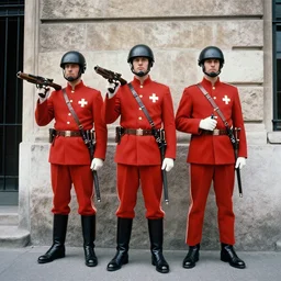 1 9 7 0 s photography, atompunk swiss guards with guns
