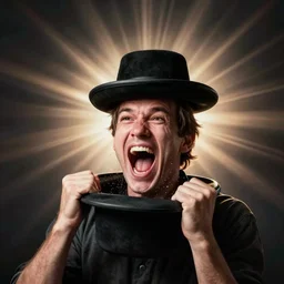 a man getting stuck in a black hat and screaming