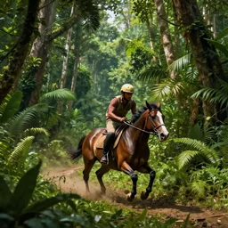 a servile racing through a dense and lush jungle, digital art, 4 k render