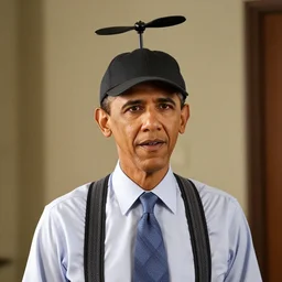 obama wearing suspenders and a propeller cap, cap with a propeller on it, propeller hat, still from riverdale