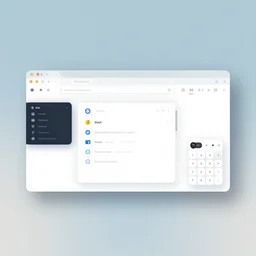 serene minimalist desktop interface with a browser, a terminal slack and a calculator