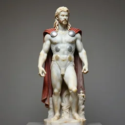 a classical marble statue of chris hemsworth as thor in a museum, studio light