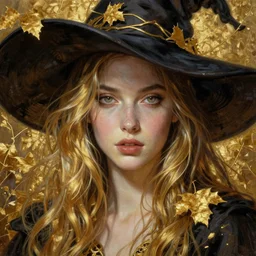 golden leaves, beautiful portrait painting by jeremy mann, a female witch absurdly beautiful, elegant, ultrafine hyperrealistic detailed face illustration by wlop and artgerm and greg rutkowski, intricate linework, sharp focus, smooth, octopath traveler, final fantasy, unreal engine, dramatic lighting, ethereal, 8 k