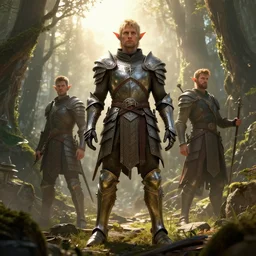 standing elf with armor of rivendel in full body, epic masterpiece of cinematographic hyperrealism, realistic shaded lighting poster by craig mallismo, artgerm, jeremy lipkin and michael garmash, unreal engine, radiant light, detailed and intricate environment, digital art, art station trends
