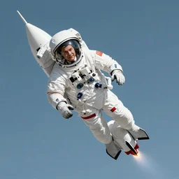 Cosmonaut German Shepard flying on a rocket, Digital art,