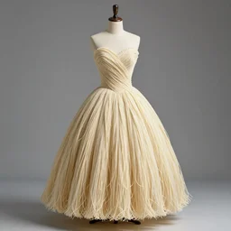 a beautiful dress made out of noodles, on a mannequin. high quality, high resolution, studio lighting