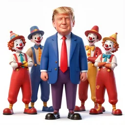 Donald Trump as a clown with a group of clowns, trending on deviantart