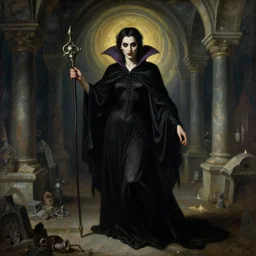 carmilla vampire, classical painting, catacombs