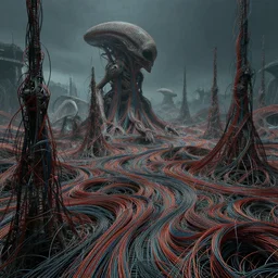 alien world made from wires, detailed landscape, intricate complexity, by greg rutkowski, artgerm, ross tran, conrad roset, takato yomamoto, ilya kuvshinov. 4 k, beautiful, cinematic dramatic atmosphere