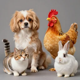 hyperealistic dog, cat, chicken, rabbit, 4 k, odd, random, cool