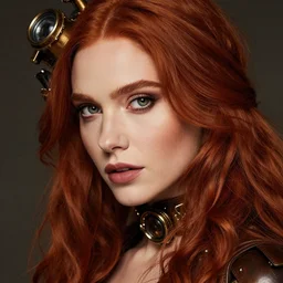 beautiful redhead woman, steampunk, closeup