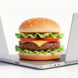 hamburger with laptop