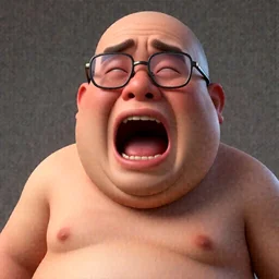 a man with big open mouth, glasses, virgin, has big belly, high detailed, realistic, crying, 4k, balding