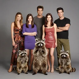 studio photo of Friends cast as racoons