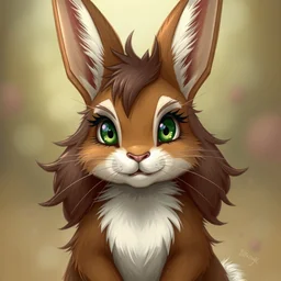 cute anthropomorphic bunny, green eyes, brown fur, wlop, artgerm, royo