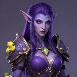 a beautiful and strong purple female warrior night elf, world of warcraft, character concept art of an anime goddess of lemons | | cute - fine - face, pretty face, realistic shaded perfect face, fine details by stanley artgerm lau, wlop, rossdraws, james jean, andrei riabovitchev, marc simonetti, boris valejo, frank franzetta, and sakimichan, trending on artstation