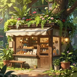 an intricate concept art illustration of an undergrowth bakery shop, no people, yuumei art color palette, anime style, global illumination, digital art, photorealistic movie still, style ivan talavera and artgerm, hyper realistic, photorealistic, octane render, trending on artstation, cgsociety, cinematic light, 8 k
