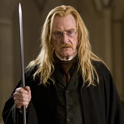 a still of Albus Dumbledore as agent smith from the matrix