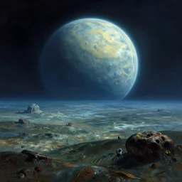 Underwater view of an alien planet landscape by John Harris, Federico Pelat, Ivan Aivazovsky, Matte Painting, 4k,