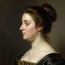 a side portrait of a beautiful german princess, 1 8 5 3 by franz xaver winterhalter, romanticism, neoclassical, side profile, realistic face, elegant face, vivid, smooth, oil on canvas, sharp focus, 1 8 5 0 s, highly detailed, art by franz xaver winterhalter