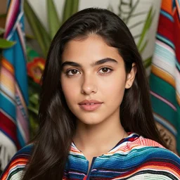 young beautiful maria felix realistic portrait closeup surrounded by mexican ponchos plants and flowers, art by luis royo and walter crane and kay nielsen, watercolor illustration,