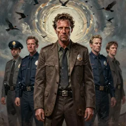 matthew mcconaughey in true detective or silent hill. police detective in a brown messy suit. world weary, horror, gloomy. grime, dirt. spirals of birds in the sky. oil painting elegant, highly detailed, centered, digital painting, artstation, concept art, smooth, sharp focus, illustration, artgerm, tomasz alen kopera, peter mohrbacher, donato giancola, joseph christian leyendecker, zdzisław beksinski, drew struzan