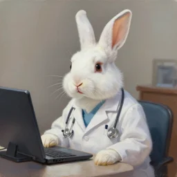 a white bunny doctor. digital art artstation. realistic oilpainting.