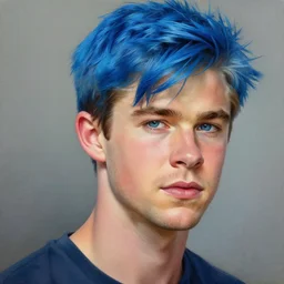 a portrait of teen blue - haired chris hemsworth vivid!!!! colors, photorealistic painting by mandy jurgens, trending on artstation, photorealism, detailed painting, behance hd, hyper realism