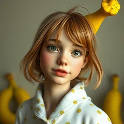 anthropomorphic portrait of emma stone as a banana, au naturel, hyper detailed, digital art, trending in artstation, cinematic lighting, studio quality, smooth render, unreal engine 5 rendered, octane rendered, art style by klimt and nixeu and ian sprigger and wlop and krenz cushart and pixar, bananas in pijamas