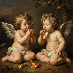 cherubs eating cheeto's, extremely detailed, a baroque painting, rococo style