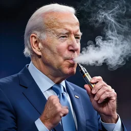 hyperrealistic photograph of joe biden smoking a vape pen | smoke coming out of his mouth, artstation, 4 k