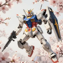 gundam sazabi fighter flying above blossoms, magnificent, close up, details, sharp focus, elegant, highly detailed, illustration, by Jordan Grimmer and greg rutkowski and PiNe(パイネ) and 薯子Imoko and 香川悠作 and wlop and maya takamura, intricate, beautiful, Trending artstation, pixiv, digital Art