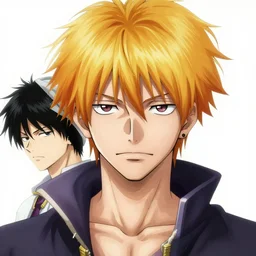 portrait ichigo kurosaki by yusuke murata and masakazu katsura, artstation, highly - detailed, super robot, cgsociety, pencil and ink, fighting pose, city in the background, dark colors, detailed face