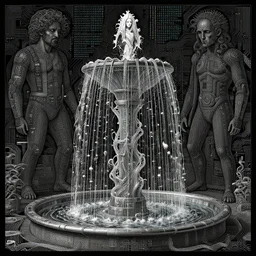 fountain of life by jeffrey smith and wlop and gustave dore, featuring rhodium wires, circuitry, code, binary, cryptonomicon, dmt entity, ambient occlusion, 3 d concept render, scientifically accurate, artstation, intricate, beautiful, look at that detail!
