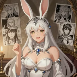 happy elden bunny!!!!!! priestess in the temple, mmmmim, fancy silver runes, intricate braided hair, plump body, manga panel by kosuke kurose, soft lighting, highly detailed face, cozy atmosphere, sharp focus, artstation, secret of mana, sophie anderson, arnold armitage, loish