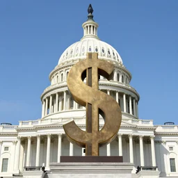 Statue of a dollar sign outside of the United States Capitol, 4k, award winning photo