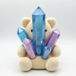 a detailed well made handmade plush toy of a cluster of faceted crystals.