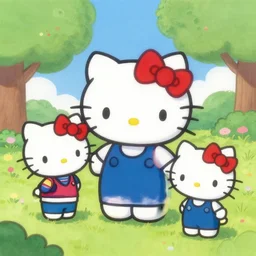 painting of hello kitty and hello kitty friends and sanrio characters and playing outside on a sunny day, adventures of hello kitty and friends, by artgerm