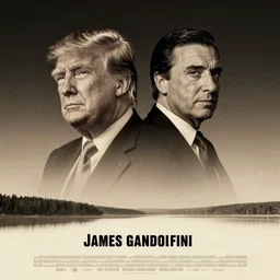 vintage minimal movie poster, james gandolfini as donald trump