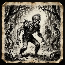 creepy horror illustration from scene on American_Pie_Movie!!! in which Steven_Stifler!! mutate into greedy zombie; pitch_black ink on old parchment, black and white; created by Thomas Kinkade.