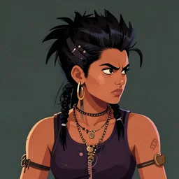 sachin teng illustration of an angry afropunk female character, medium shot, asymmetrical, profile picture, trending on artstation